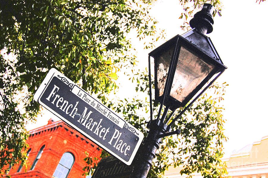 French Quarter French Market Street Sign New Orleans Film Grain Digital Art Photograph by Shawn OBrien