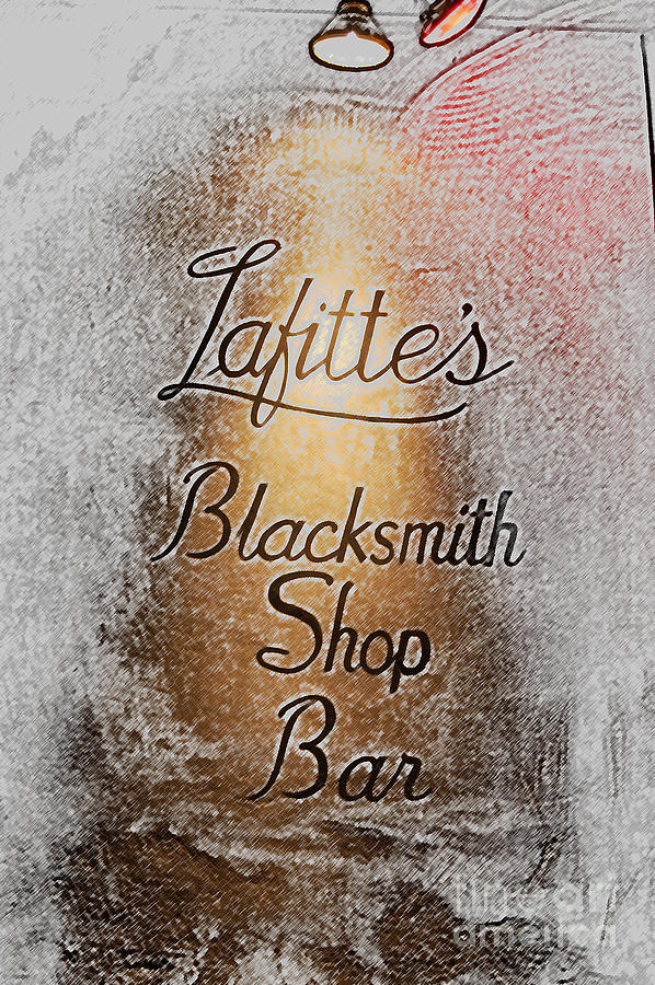 French Quarter Illuminated Lafittes Blacksmith Shop Bar Sign New Orleans Colored Pencil Digital Art Digital Art by Shawn OBrien