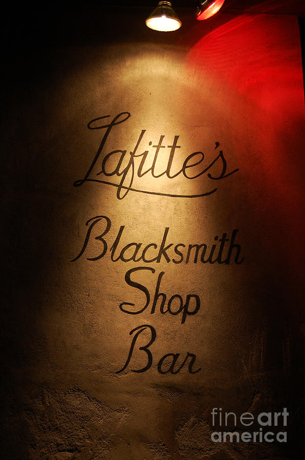 New Orleans Photograph - French Quarter Illuminated Lafittes Blacksmith Shop Bar Sign New Orleans by Shawn OBrien