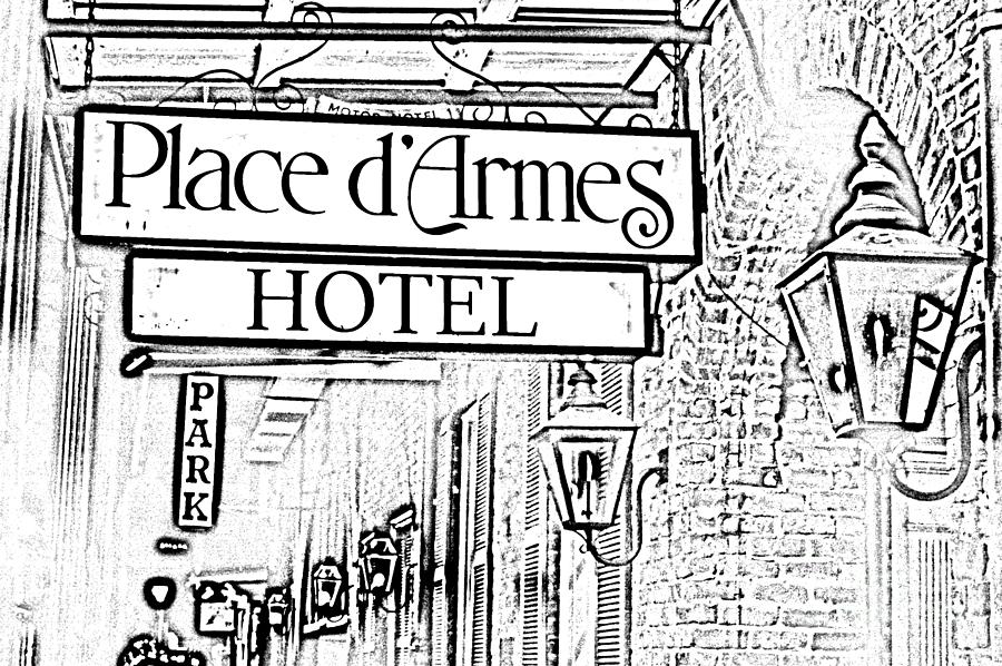 New Orleans Digital Art - French Quarter Place dArmes Hotel Sign and Gas Lamps New Orleans Photocopy Digital Art by Shawn OBrien