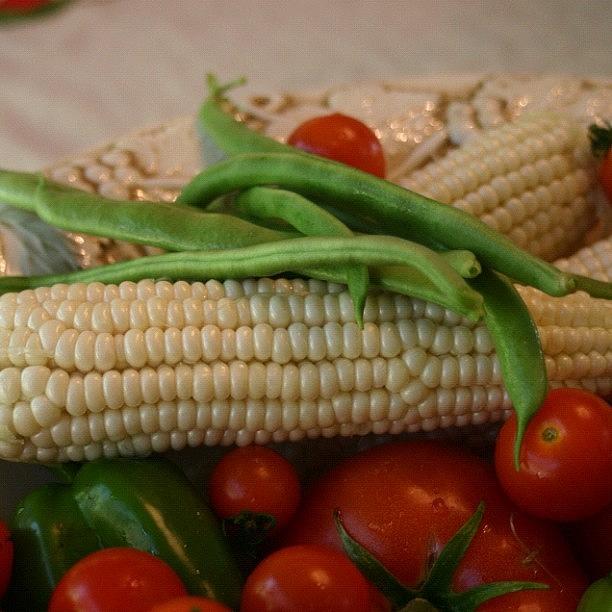 Nature Photograph - Fresh White Corn And Green Beans From by Vicki Damato