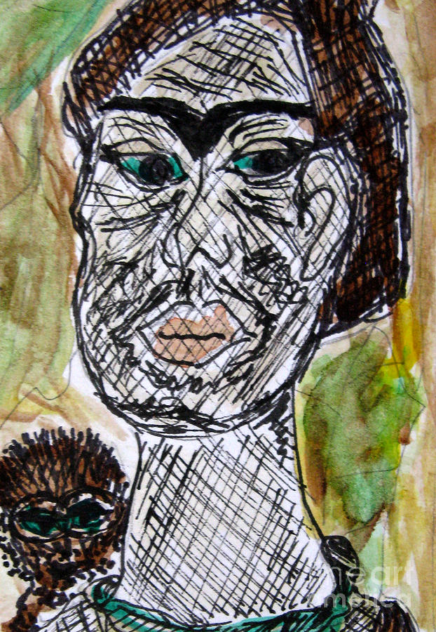 Frida Eyebrows and Green Eyes Mixed Media by Patricia Januszkiewicz