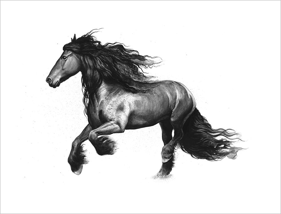 Friesian stallion Painting by Artur Lobus