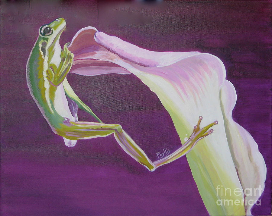 Frog and Flower Painting by Phyllis Kaltenbach