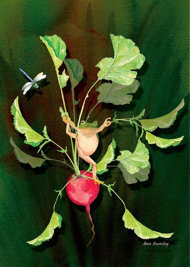 Frog on Radish Painting by Anne Beverley-Stamps