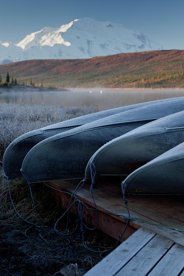 Denali National Park Photograph - Frosty Canoes and Denali by Tim Grams