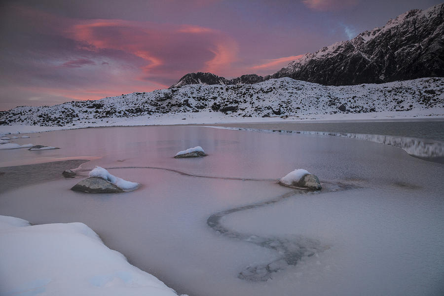Frozen Mueller Lake Mount Cook Np New Photograph by Colin Monteath