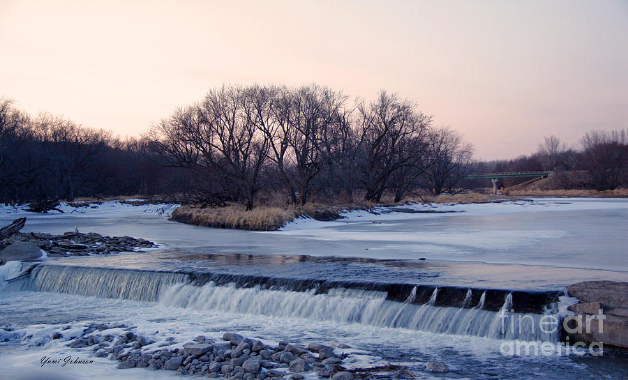 Frozen river with small waterfall Photograph by Yumi Johnson