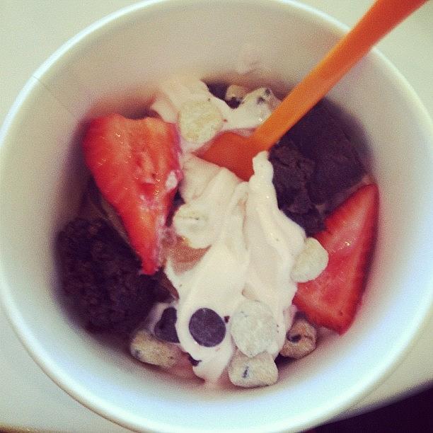 Strawberry Photograph - #frozen #yogurt #cookiedough #brownie by Carolina Paz