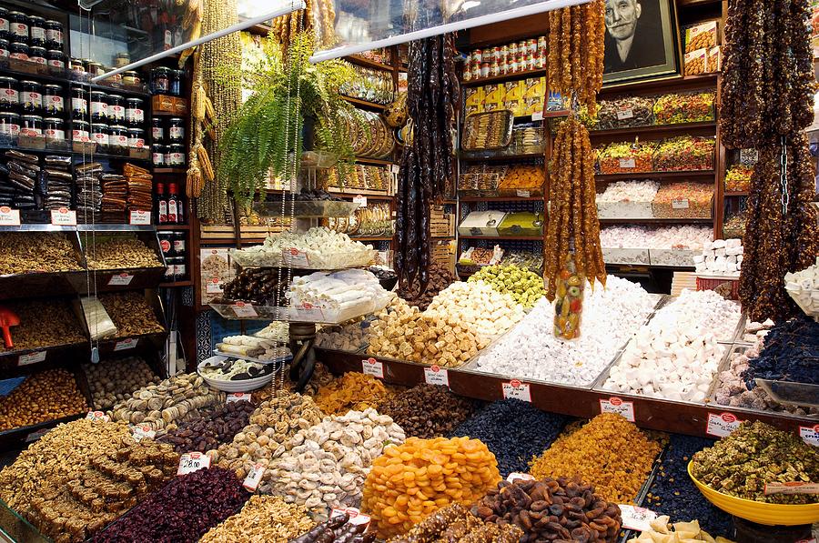 Turkey Photograph - Fruit And Nuts Market Stall, Istanbul by Jeremy Walker