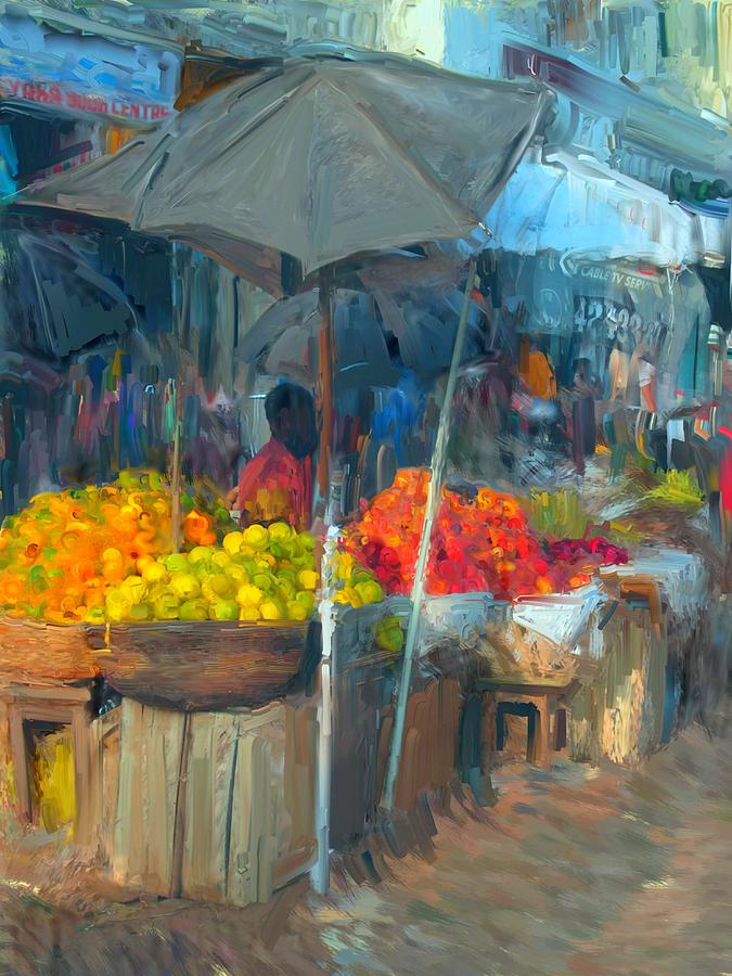 Fruit Market Painting by Usha Shantharam