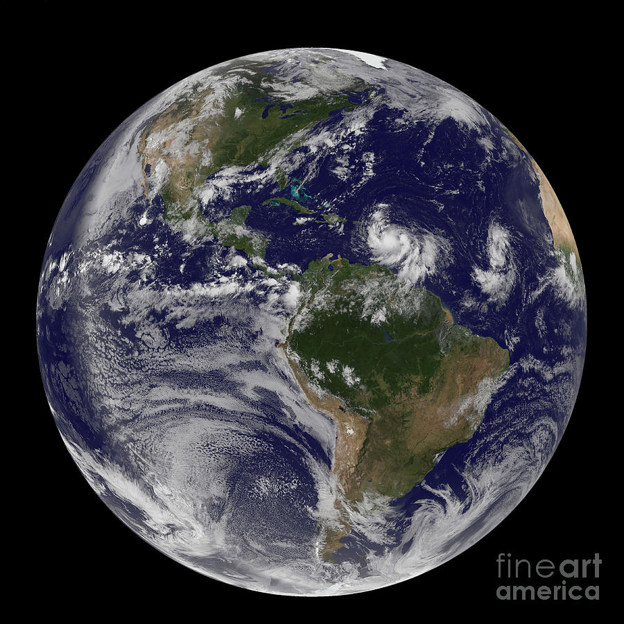 Full Earth Showing Two Tropical Storms Photograph by Stocktrek Images