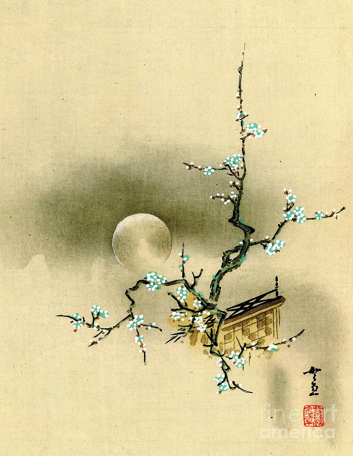 Full Moon over Blossoming Branch 1895 Photograph by Padre Art