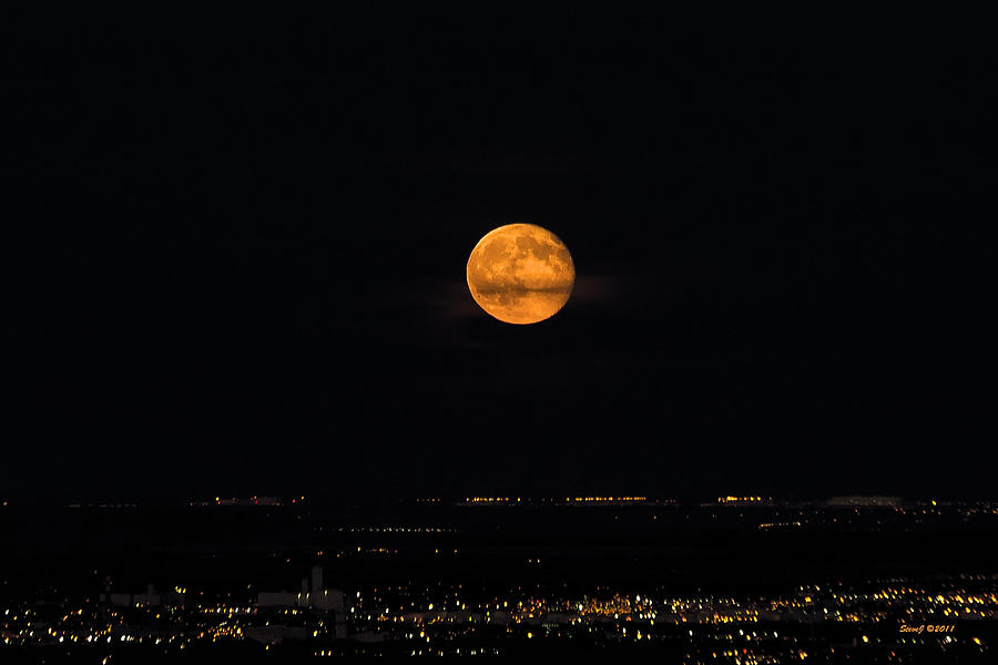 Full Moon Over Denver Photograph by Stephen Johnson