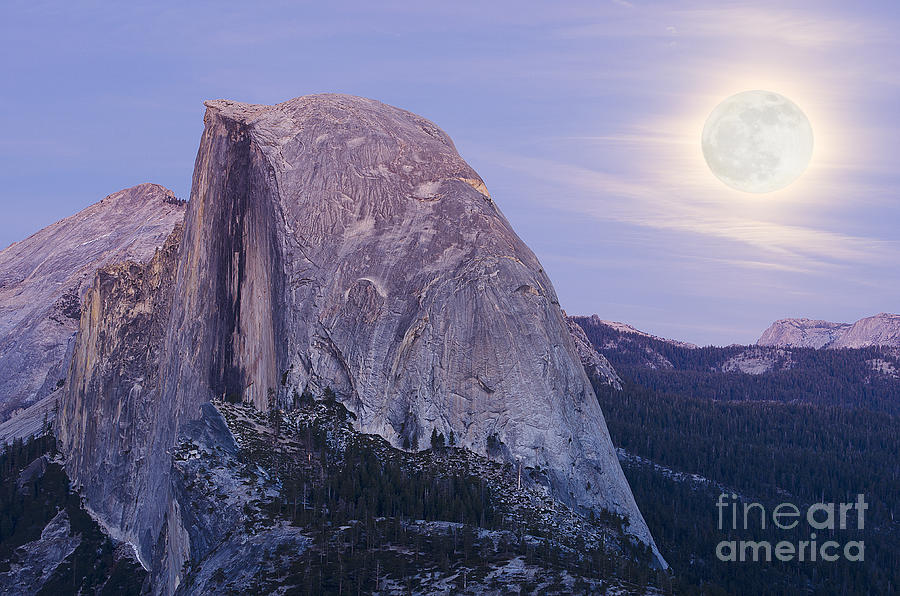 Full Moon over Half Dome Photograph by Jim And Emily Bush