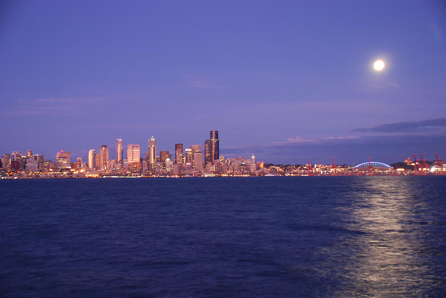 Full Moon Over Seattle Photograph by Michael Merry