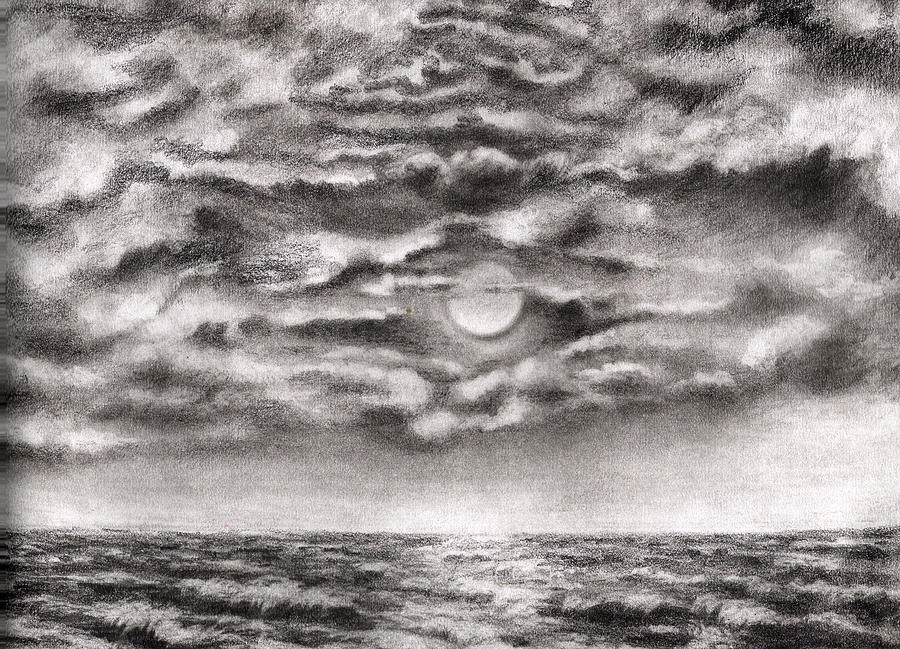 Full Moon Realistic Cross-Hatched Drawing