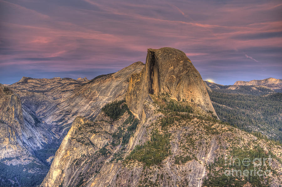 Full Moon Rise behind Half Dome Photograph by Jim And Emily Bush