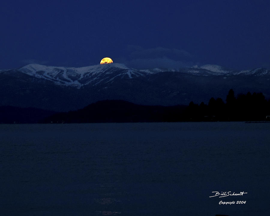Landscape Photograph - Full Moon setting over Schweitzer Ski Resort by Bill Schaudt