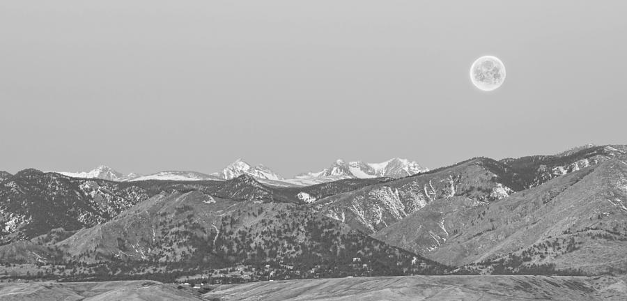 Full Moon Setting Over The CO Rocky Mountains BW Photograph by James BO Insogna