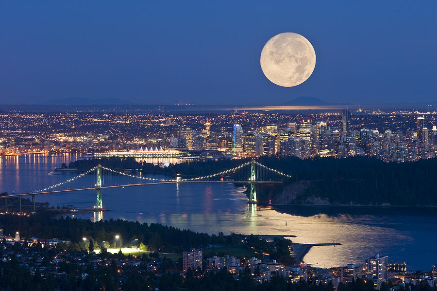 Full Moonrise Over Vancouver, British Photograph by David Nunuk