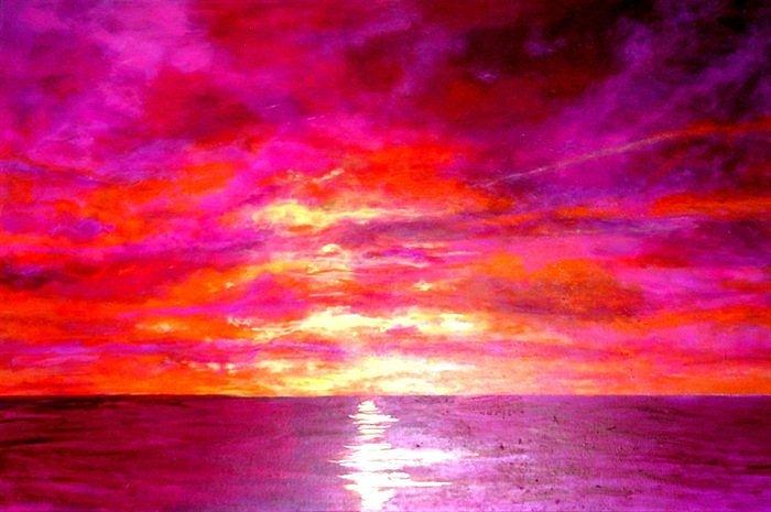 Fushia Sunset Painting by Marie-Line Vasseur