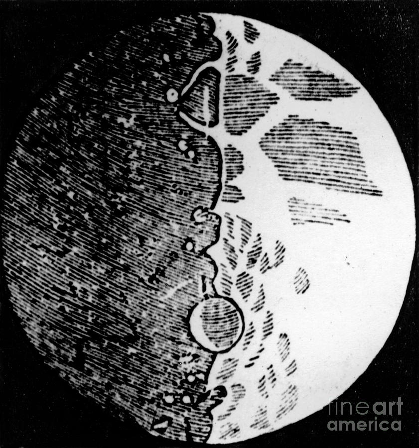 Galileo Photograph - Galileo Moon Drawing by Omikron