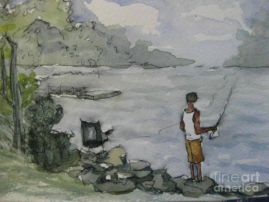 Galts Ferry Fishing Painting by Gretchen Allen
