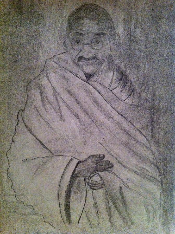 Gandhi, Drawing by Paula Torres | Artmajeur