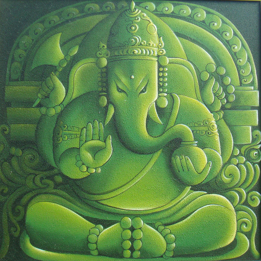 green ganesha painting