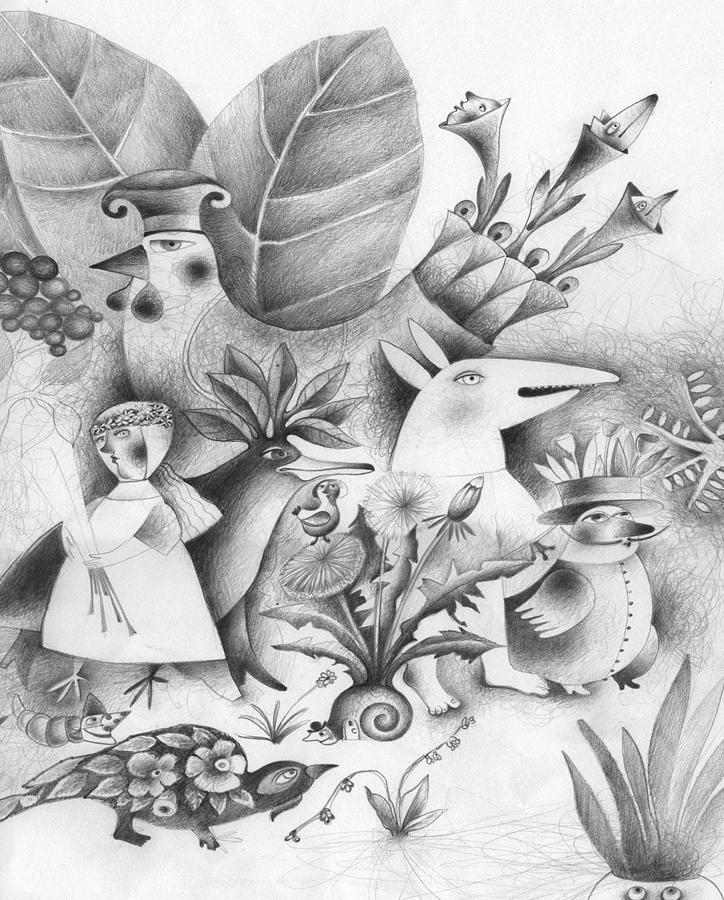 Fantasy Drawing - Garden 1 by Natalja Lebsak