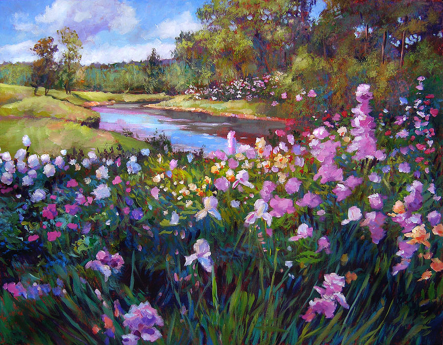 Garden Along the River Painting by David Lloyd Glover