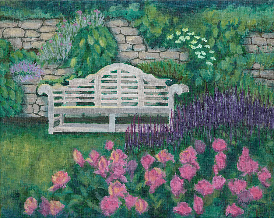 Garden Bench Painting By Lyn Linder   Garden Bench Lyn Linder 