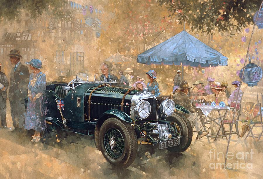 Car Painting - Garden party with the Bentley by Peter Miller