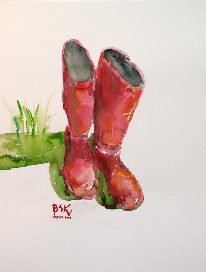 Gardening Boots Painting by Becky Kim