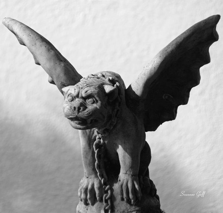 Gargoyle Up Close in black and white Photograph by Suzanne Gaff