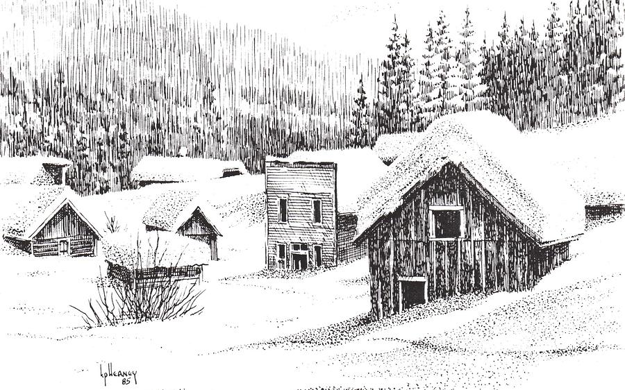 Garnet Ghost Town Winter Montana Drawing by Kevin Heaney
