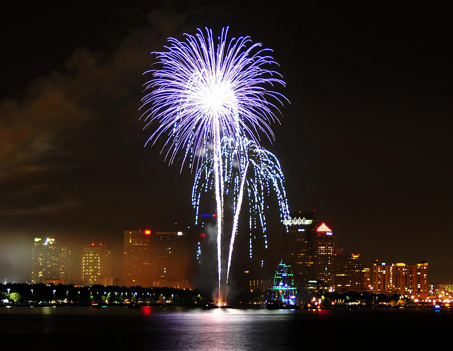 City Photograph - Gasparilla fireworks by David Lee Thompson