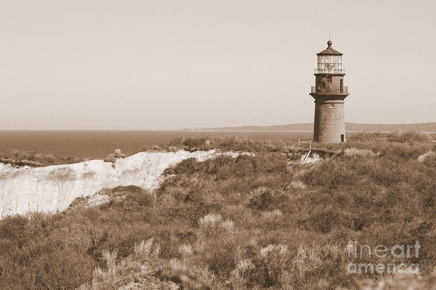 Gay Head Lighthouse - Sepia Photograph by Carol Groenen