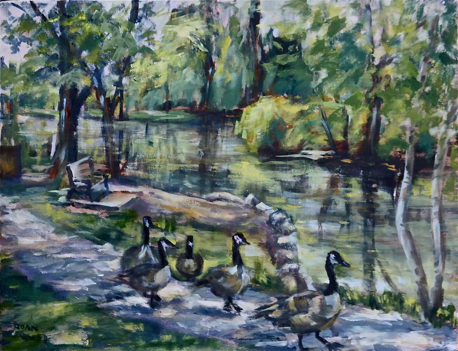 Geese in the Park Painting by Joan Wulff - Fine Art America