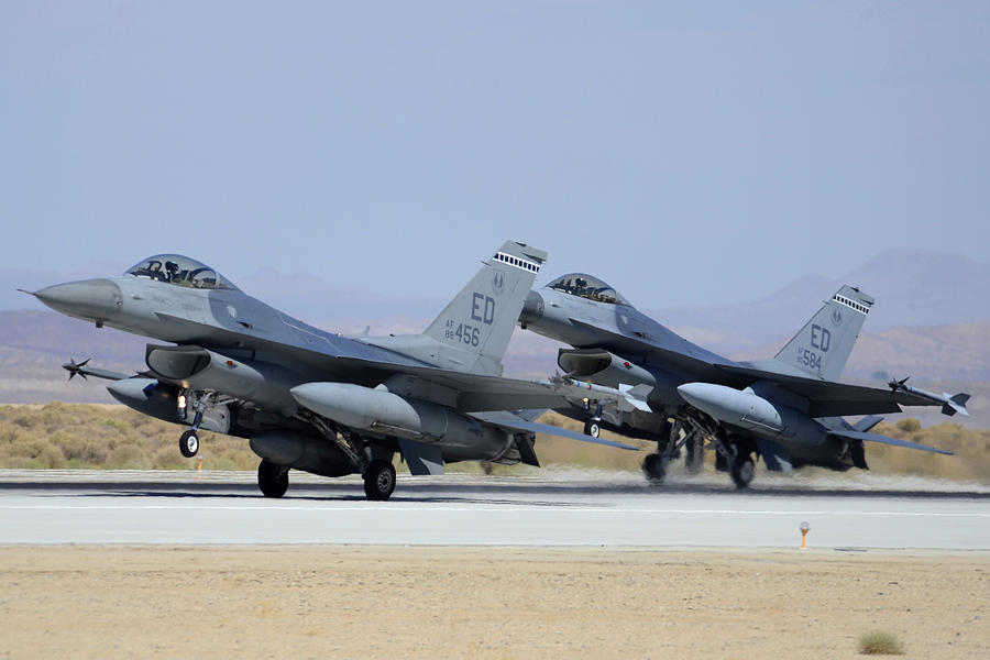 General Dynamics F-16C 88-9456 and F-16A  80-0584 Edwards AFB September 20 2012 Photograph by Brian Lockett