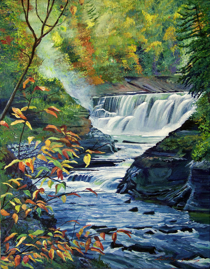 Genesee River in Autumn Painting by David Lloyd Glover