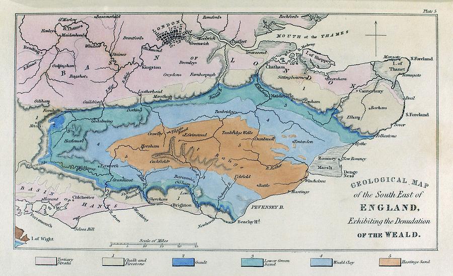Map Photograph - Geological Map, South-east England, 1830s by Science, Industry And Business Librarynew York Public Library