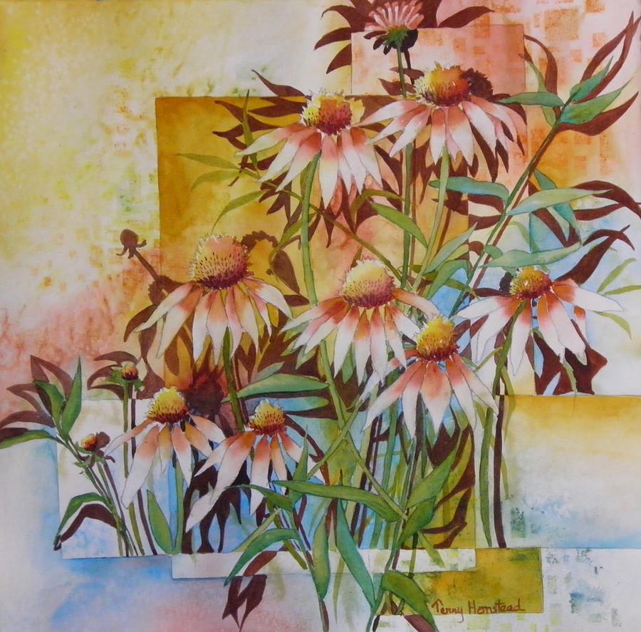 Geometric Flowers Painting by Terry Honstead