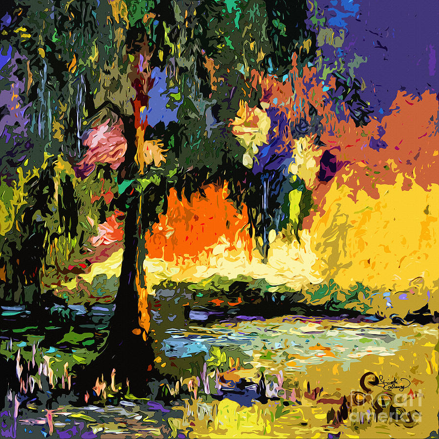 Tree Painting - Georgia Okefenokee Live Oak and Spanish Moss by Ginette Callaway
