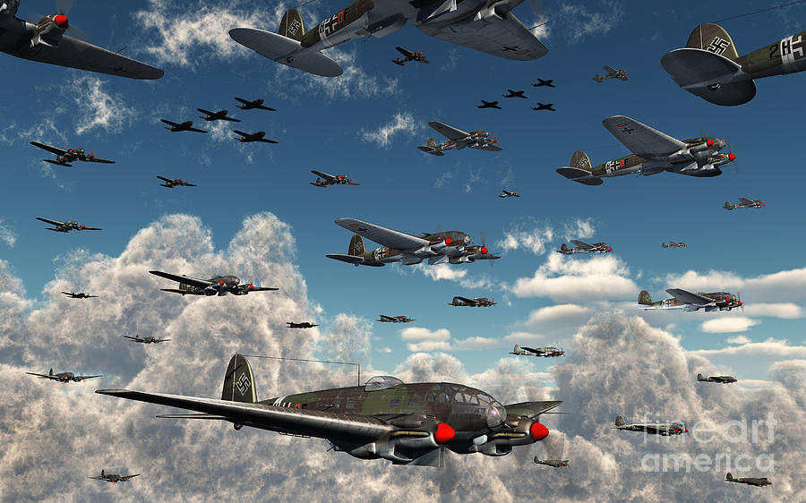 German Heinkel He 111 Bombers Gather Digital Art by Mark Stevenson
