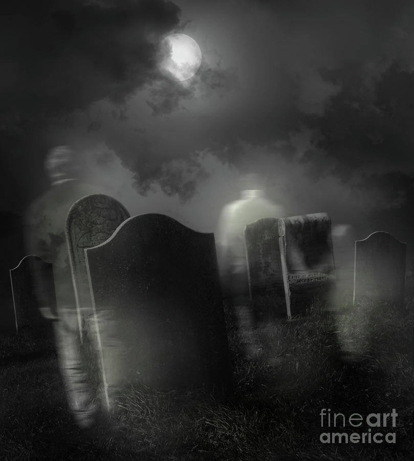 Crow Photograph - Ghosts wandering in old cemetery  by Sandra Cunningham