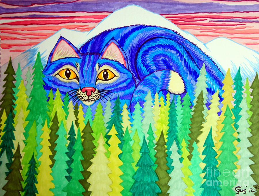 Giant Purple Striped Cat  Drawing by Nick Gustafson
