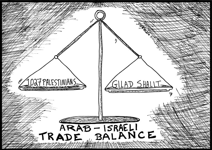 Gilad Shalit Drawing - Gilad Shalit Palestinian prisoner swap cartoon by Yasha Harari