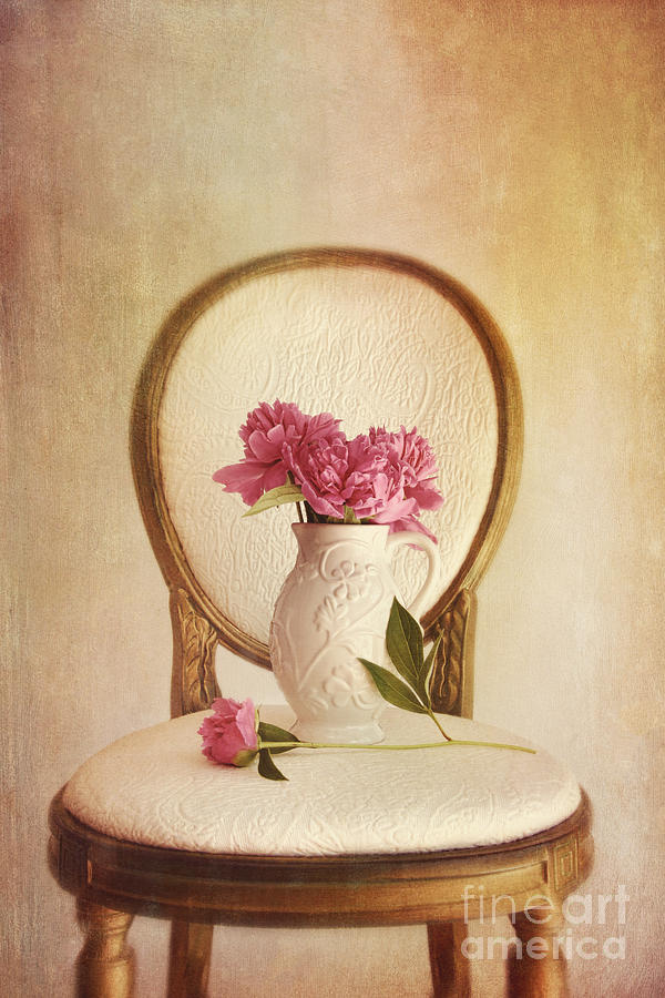 Gilded chair with vase and peony flowers Photograph by Sandra Cunningham